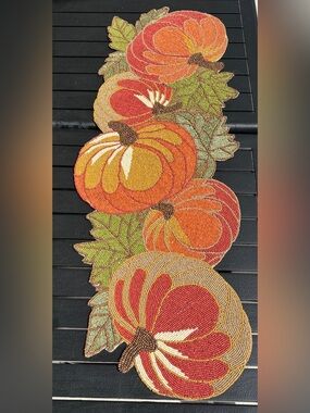 Pier 1 Imports Beaded Pumpkin Table Runner Fall Thanksgiving 36.5”